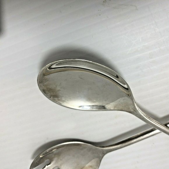 MCM Salad Server Spoon & Fork Silver plated Italy 9" Long  Vintage - Picture 3 of 4